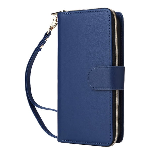 Funda Cartera con Cremallera y Correa para Samsung Galaxy A35 5G Soporte y Tarjetero Azul