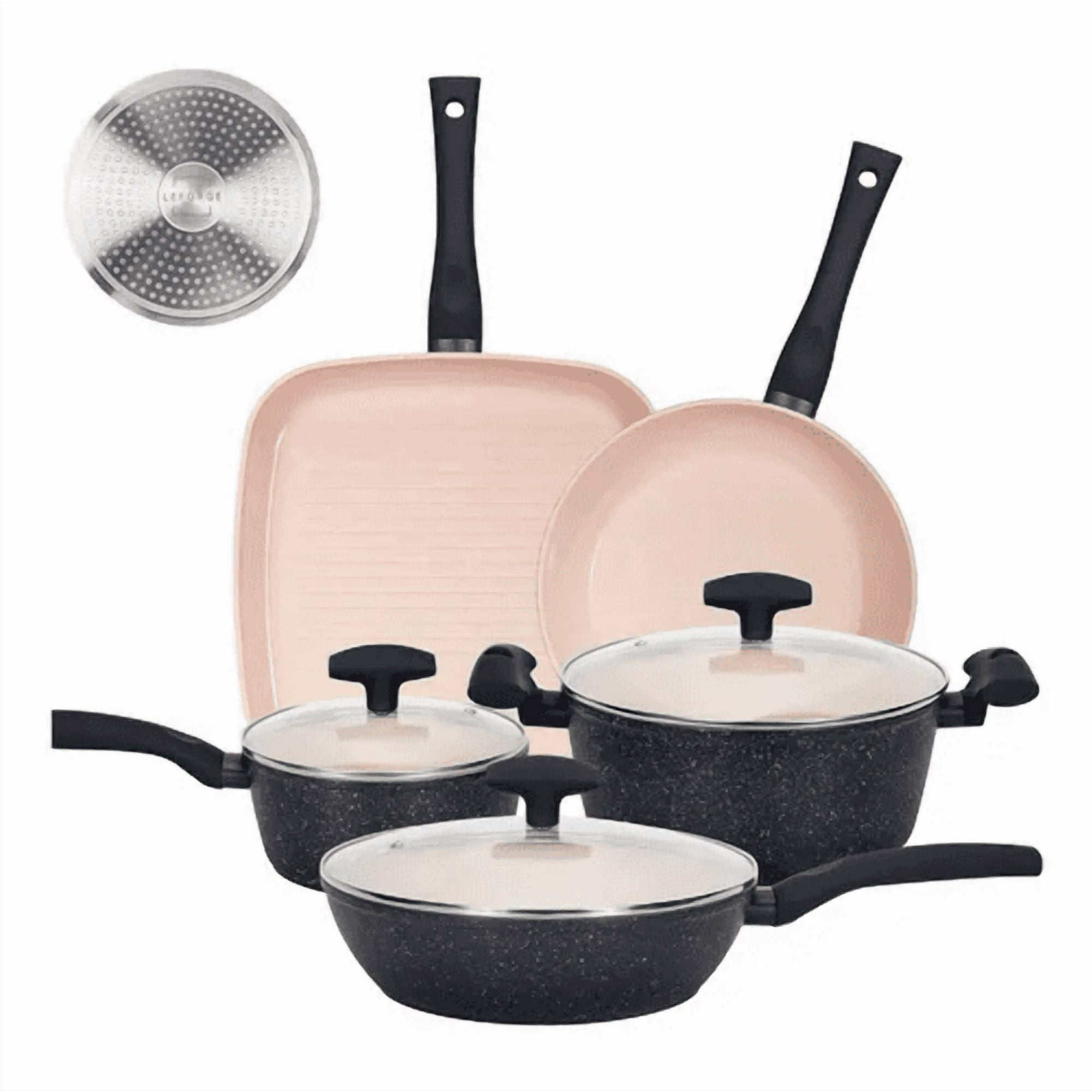 Genérico - Bateria Cocina Antiadherente Ceramica 8 Pcs Granito Rosa
