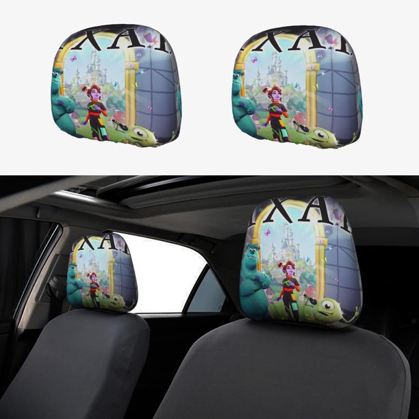 Monsters, Inc. Funda Protectora Universal para Reposacabezas de Coche, Funda Elástica para Reposacabezas de Asiento de Auto, Funda de Tela Antipolvo, Accesorios de Interior 2 Piezas