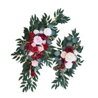 Magideal - Rústico Fake Rose Flower Swag Decorativo Hecho A Mano Colgante Artificial Flower Swag Para Centro De Mesa Telón De Fondo Mesa Arbor , Rojo 80Cmx50Cm