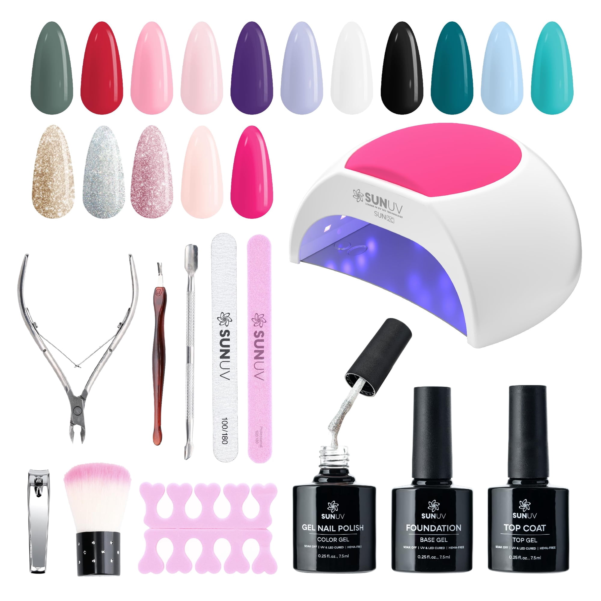 Kit De Esmalte De Uñas En Gel Sunuv Sun2c Con Luz Uv, 16 Colores Y Regalo