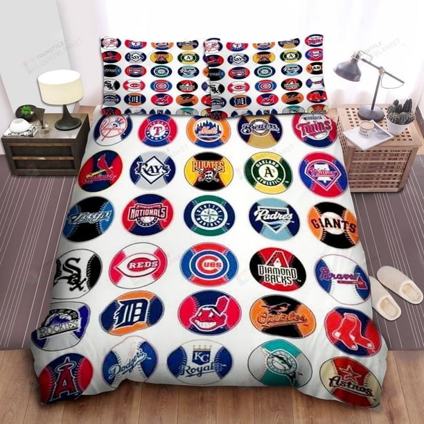 Mlb All Teams Logo Ver Quilt Duvet Cover Set Kids Double Pillowcase3-Piece Bedding Set