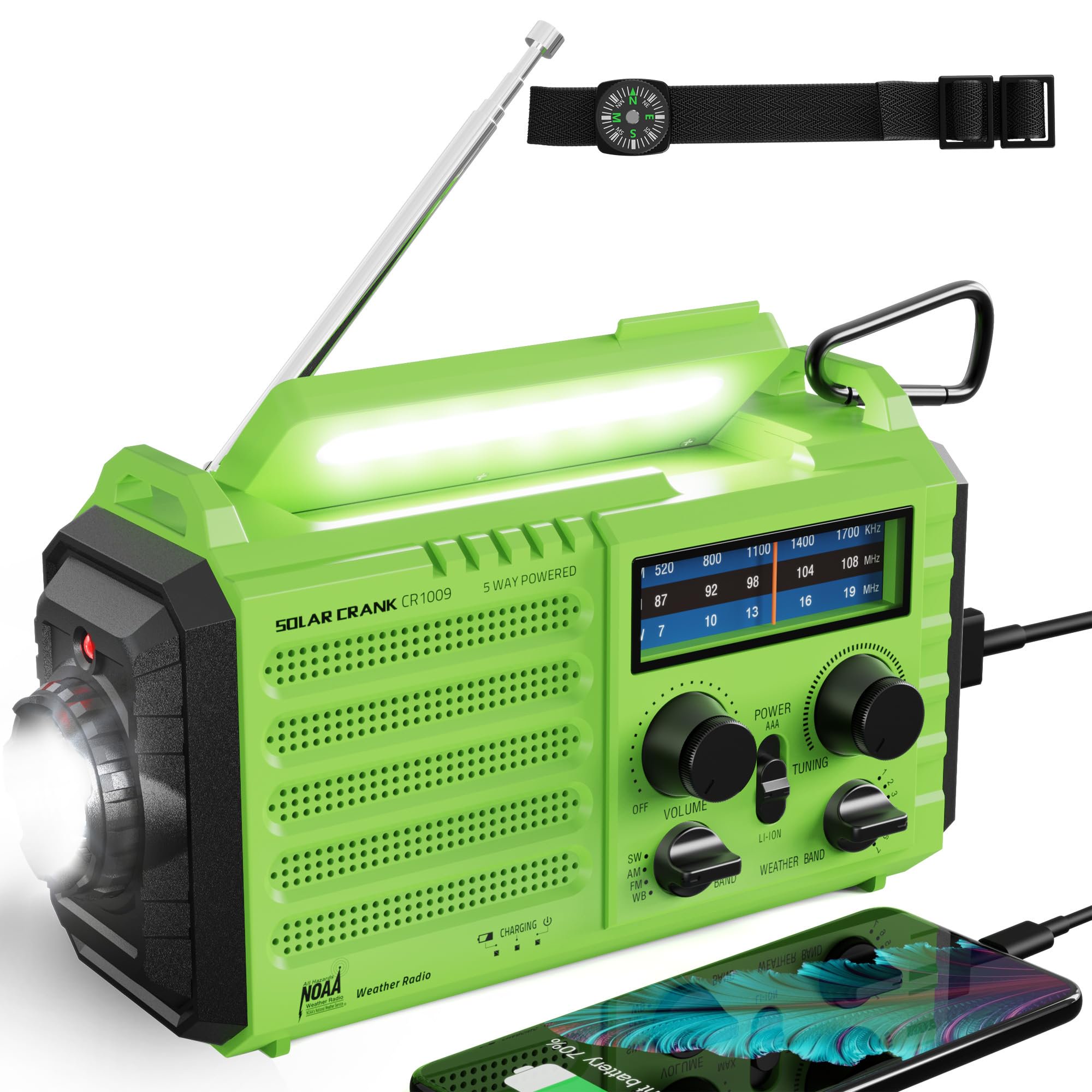 Radio De Emergencia Manivela Solar Rocam Am/fm/sw Noaa Con Linterna Led