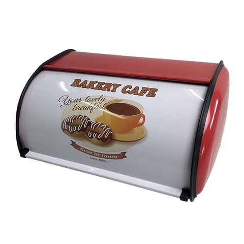 Bothyi - Caja De Pan De Metal Multiusos Con Tapa Enrollable Para Galletas De Entrada De Cocina, Color Rojo