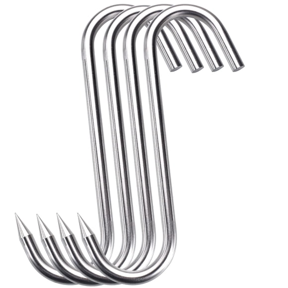 Ganchos para carne HONSHEN de acero inoxidable de 12 mm, 25 cm, punta afilada, 4 piezas
