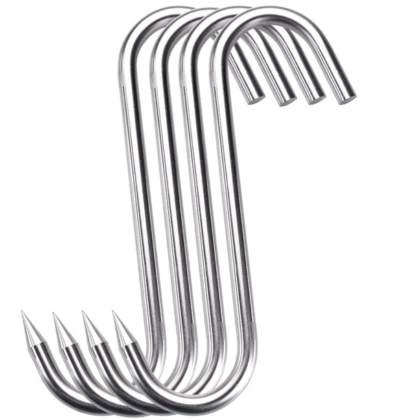 Ganchos para carne HONSHEN de acero inoxidable de 12 mm, 25 cm, punta afilada, 4 piezas