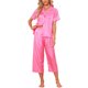 thumbnail image 1 of INSPIRE CHIC Conjunto de Pijama de Satén para Mujer Regreso a Clases Manga Corta Camisa Abotonada y Pantalones Capri con Cintura Elástica Ropa de Dormir Sedosa XXL Rosa Rosa a Rayas, 1 of 6