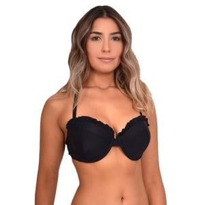 Samia - Bikini Sostén Strapless Con Vuelos Color Negro S