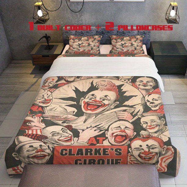 3pcs Clown Artist Themed Printed Three Piece Bedding Set Soft Quilt Cover And Two Pillowcases