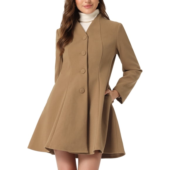 INSPIRE CHIC Abrigo de mujer con botones sencillos, línea A, chaquetas de invierno, talla XL, marrón