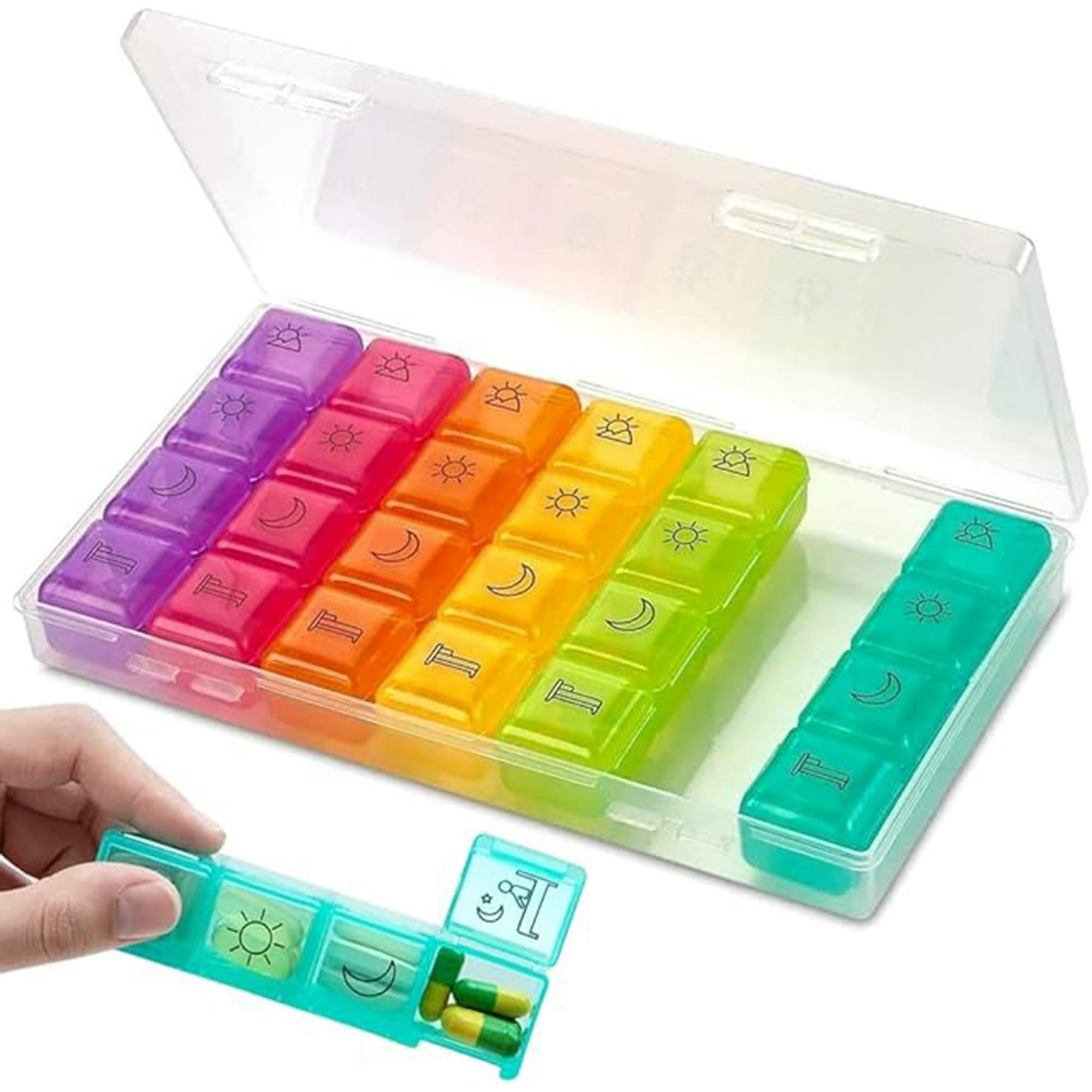 Veatool - Pastillero Pastillero Organizador, Pastillero Semanal 28 Compartimentos, Diario 4 Compartimentos, Pastillero Medicación Portátil, Organizador Medicación, Pastilleros De Viaje