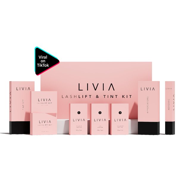 Kit de estiramiento y coloración de pestañas Livia, calidad salón, 8 semanas de duración