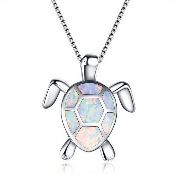 Gorgeous Bohemian Fire Opal Necklace - Silver Color, Blue, White & Green Tortoise Pendants