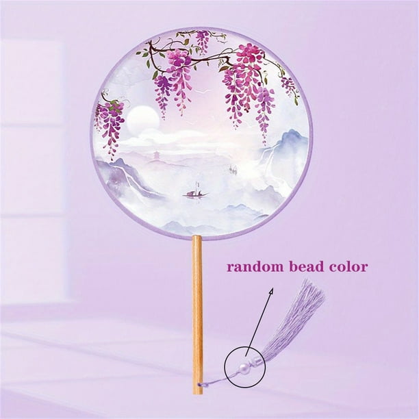 1pc, Long-handled Round Silk Cloth Fan Chinese Wind Hand Fan Chinese Ancient Wind Translucent Silk Group Fan Hanfu Cheongsam Dress Up Accessories