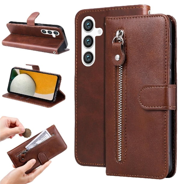 Funda con Cremallera para Samsung Galaxy S25, Carcasa Cartera de Cuero PU con Soporte y Tarjetero