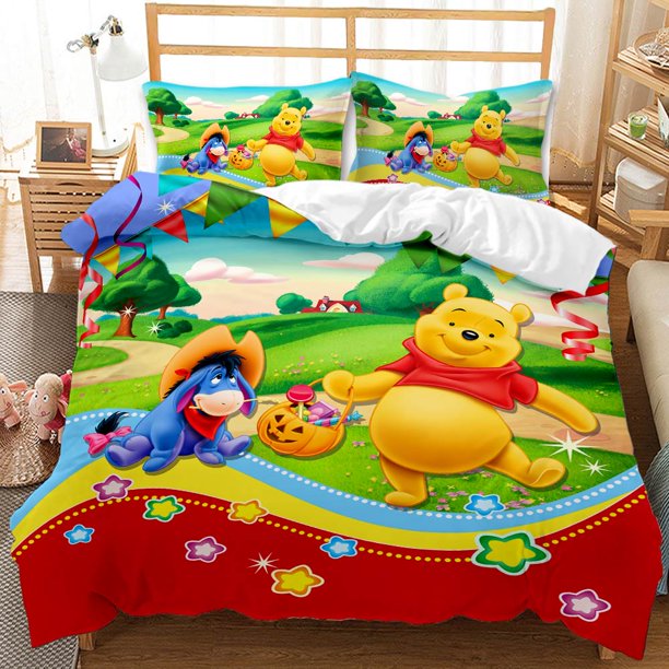 Winnie The Pooh Bedding Set,Anime Cartoon Duvet Cover,3D Printing,with Pillowcase,For Kids Adults,For Single Bed Double Bed Bed Sheets