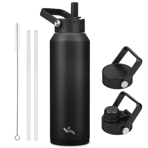 Botella de agua Konokyo de 1,2 L de acero inoxidable aislada, negra