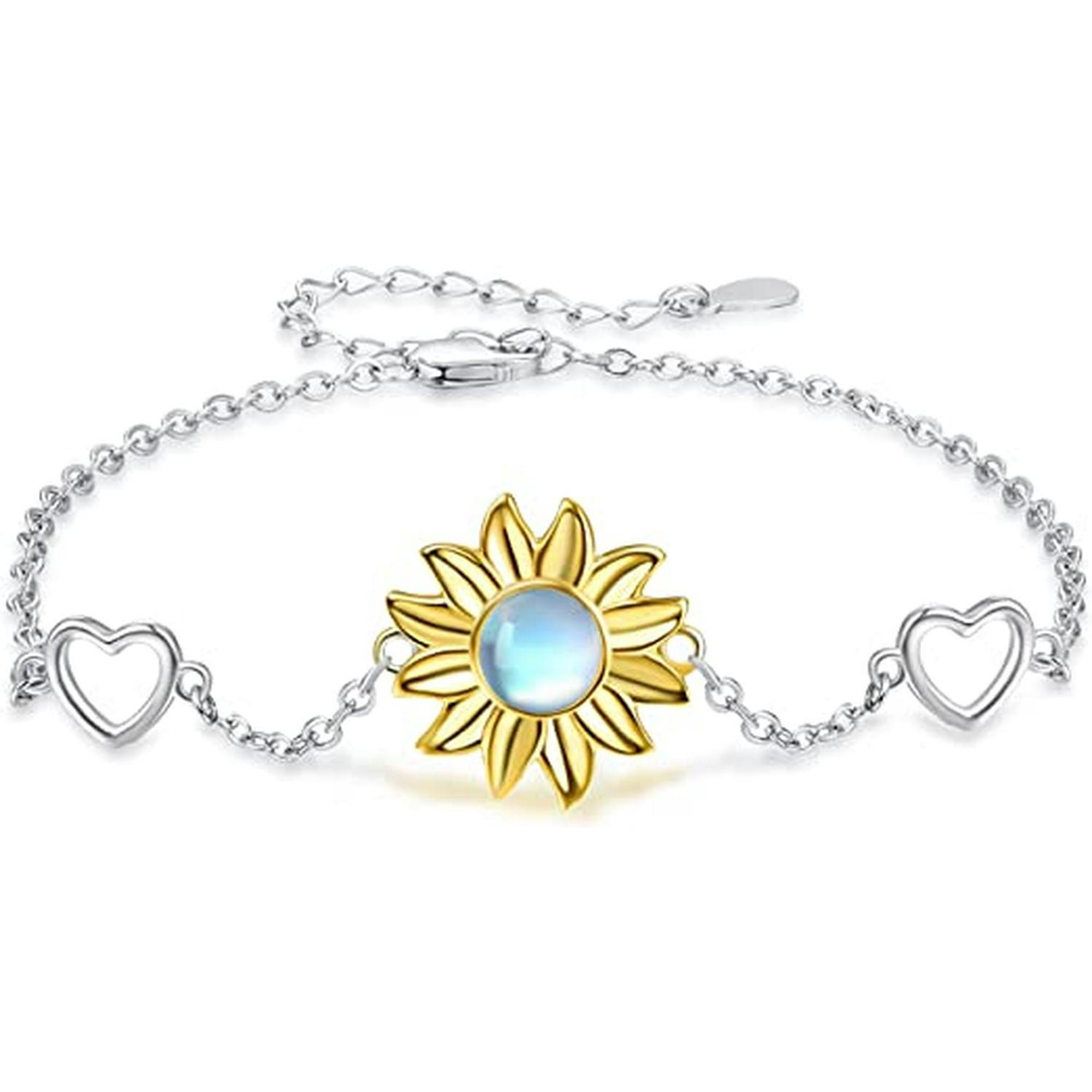 Luminara - Pulsera Brazalete Plata Fina 925 Flor De Girasol Opalo Mujer Plateado Talla Única