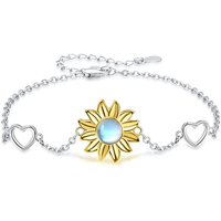 Luminara - Pulsera Brazalete Plata Fina 925 Flor De Girasol Opalo Mujer Plateado Talla Única