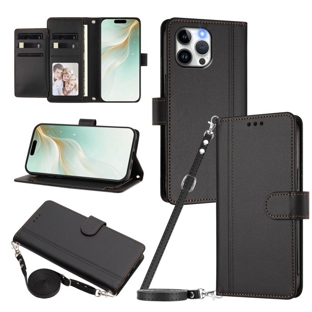 Funda Tipo Libro para iPhone 13 Pro Max con Ranuras para Tarjetas, Negro