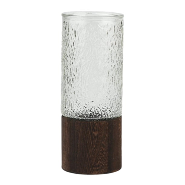 Jarrón de vidrio con base de madera, jarrón minimalista, jarrón creativo, jarrón de flores moderno para sala de estar, mesa, comedor, decoración del transparente