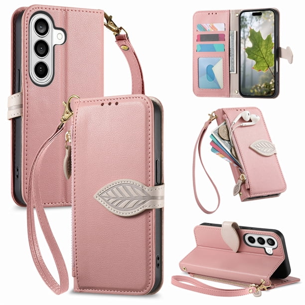 FOXDOCK Funda Tipo Cartera para Samsung Galaxy S26, con Ranuras para Tarjetas, Soporte y Cremallera-rosa