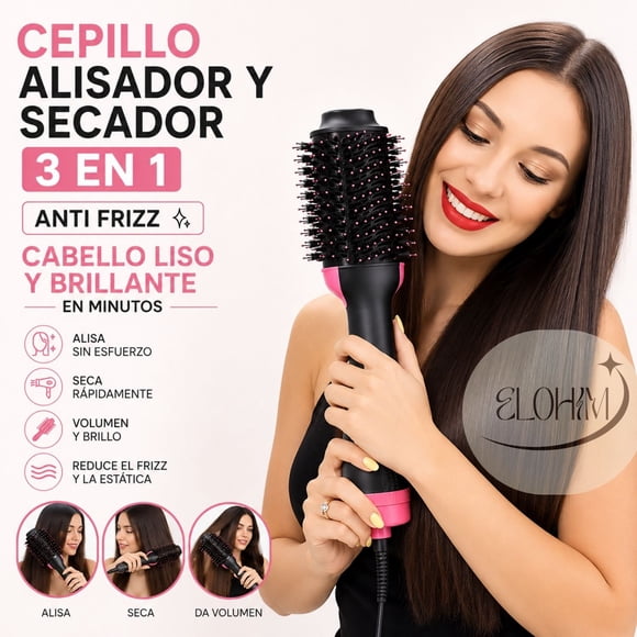 Cepillo Alisador y Secador 3 en 1 Anti- Frizz: "Cabello liso y brillante en minutos"