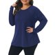 thumbnail image 4 of Top de talla grande para mujer de manga larga con cuello redondo, camisas plisadas de ajuste holgado, túnicas 1X azul marino, 4 of 6