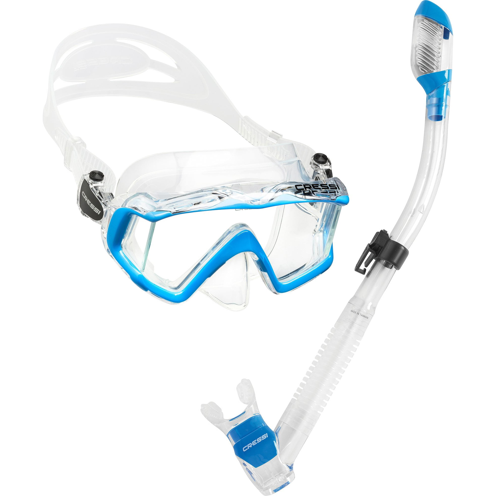Kit De Esnórquel Cressi Pano 3 Y Supernova Dry Clear/azul