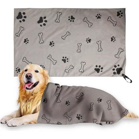 Toalla Microfibra Para Mascotas The Duke Company 101 X 60 Cm Gris Patitas Y Huesos