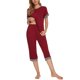 thumbnail image 4 of INSPIRE CHIC Conjunto de Pijama para Mujer Cuello Redondo Manga Corta con Pantalones Capri Ropa de Dormir Casual XL Rojo, 4 of 6