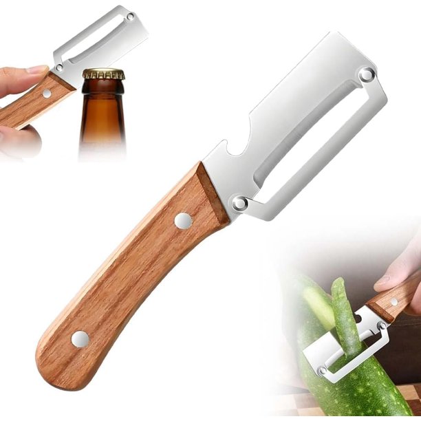 Pelador afilado acero 2 pack mango madera abridor botellas pepino patata