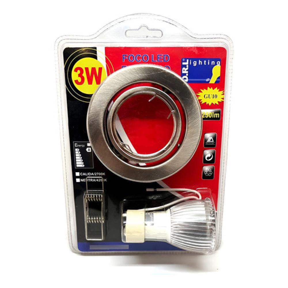 Teimporta - Lampara Foco Orientable Embutido + Base Y Gu10 3W 9Cm Neutra