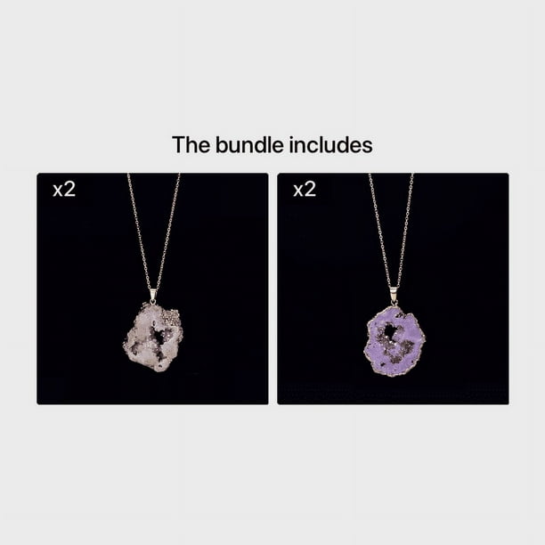 1pc Irregular Hollow Agate Quartz Geode Slice Pendant Necklace with Amethyst Inlay and Gold Plated Edge