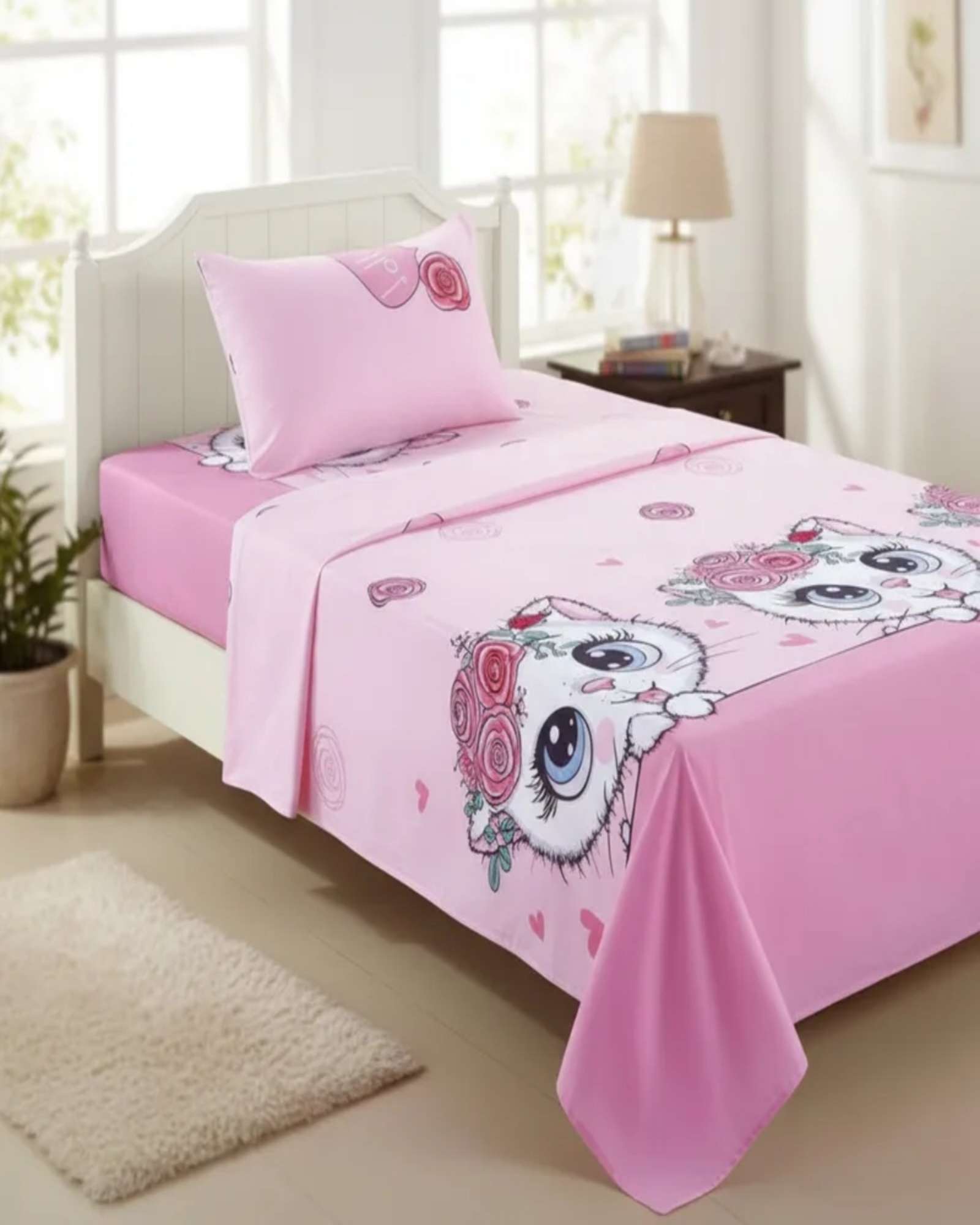 Casa Sol - Juego De Sabanas De Verano Gatita Niña Infantil 1 Plaza Mas 1 Almohada