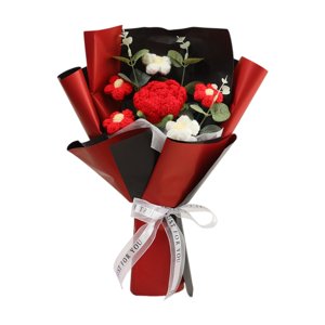 Magideal - Decoración De Flores De Flor De Crochet Decoración De Flores Preservada Arreglo Floral Flor Artificial Hecha A Mano Para El Hogar Mamá De Acción De Rojo