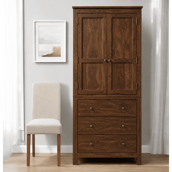 Closet "Armonía" de Madera Ropero Artesanal con Cajones y Barra - Café - 100x50x180 cm