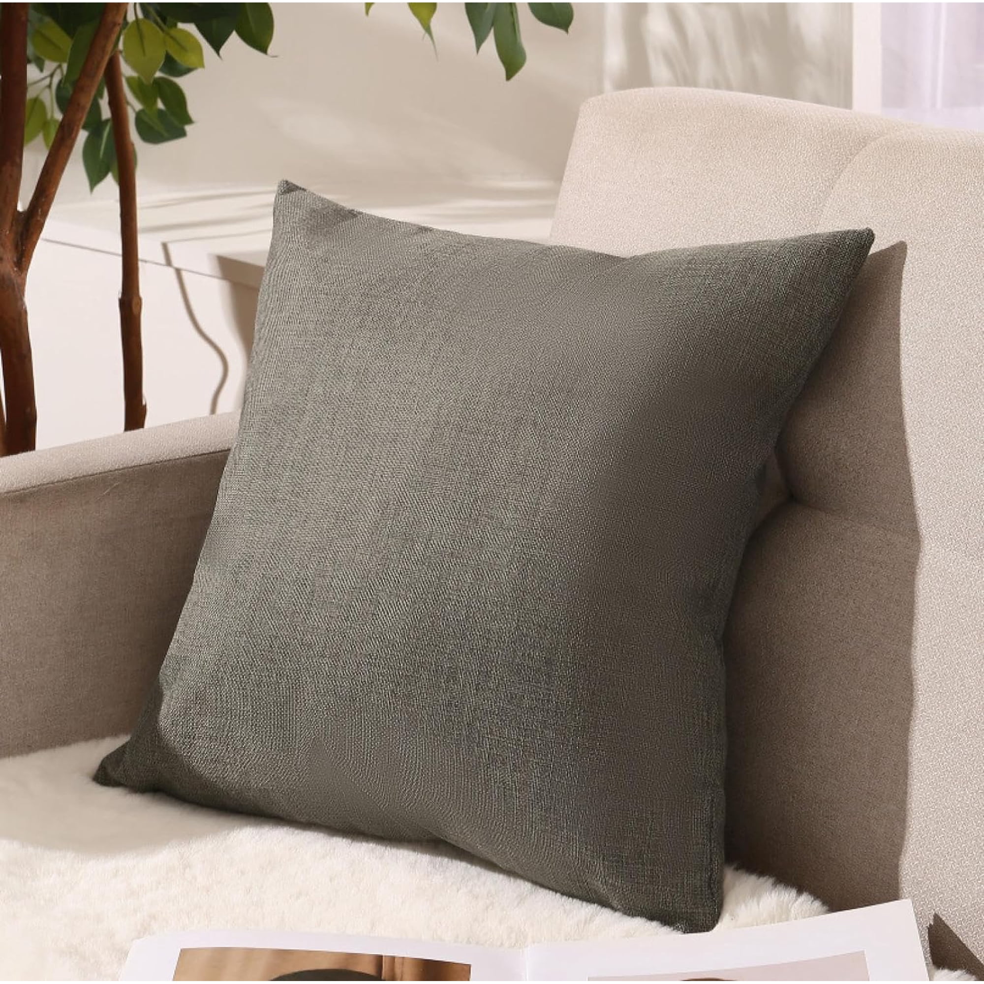 Xmhytop Almohadas Decorativas 40x40cm(1 Pieza), Cuadradas Colores Pastel, Cierre Oculto, Núcleo Incluido, Ideal Para Sofá, Recámara, Marrón, Estilo A, Gris Oscuro