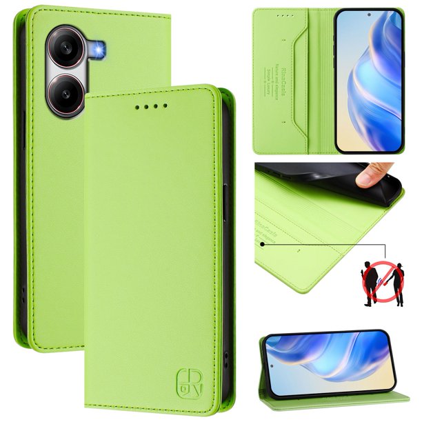 Funda Billetera con Soporte para Xiaomi Poco X7 Pro Bloqueo RFID Plegable Verde claro