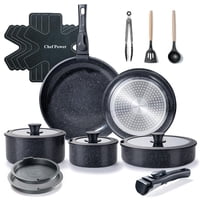 Set De Utensilios De Cocina Chef Power De Cerámica Antiadherente De 19 Piezas, Color Negro