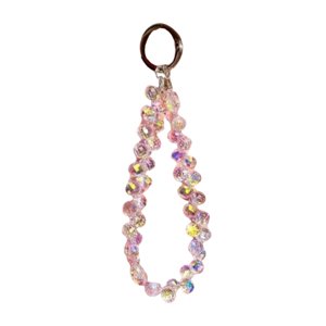 Magideal - Pulsera Con Llavero Y Cuentas, Correa Para La Muñeca, Decoración Para Bolso, Llavero De Cristal Elegante, Llavero Para Mujer, Estuche Para Auriculares Rosa Transparente