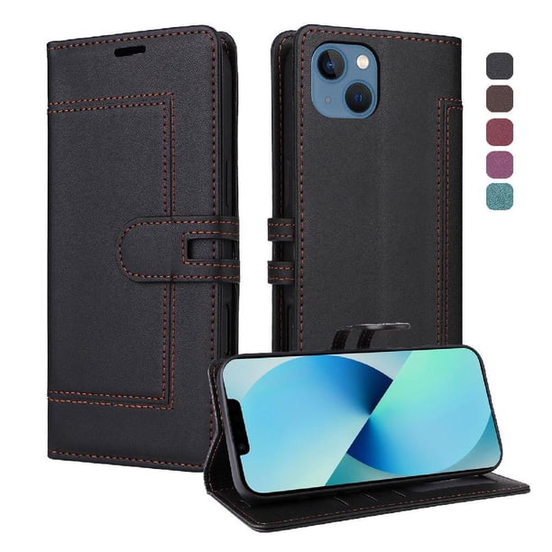 Premium Wallet Case for iPhone 15 with Card Slots & Kickstand, Flip Cover Black