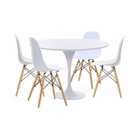 Klik Muebles - Comedor Mesa Tulip Blanca - 4 Sillas Eames Blancas