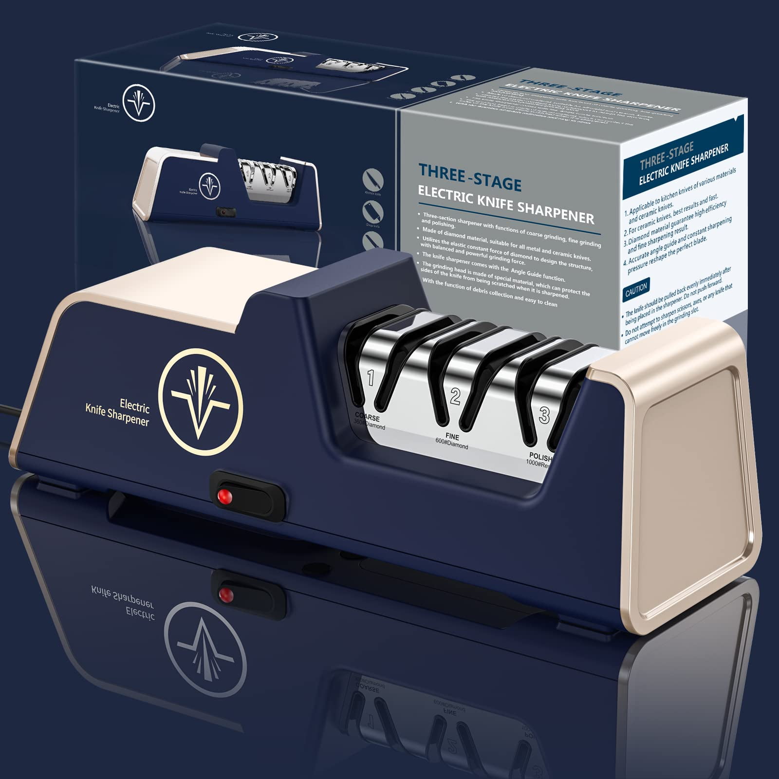 Afilador De Cuchillos Eléctrico Vidome Professional De 3 Etapas