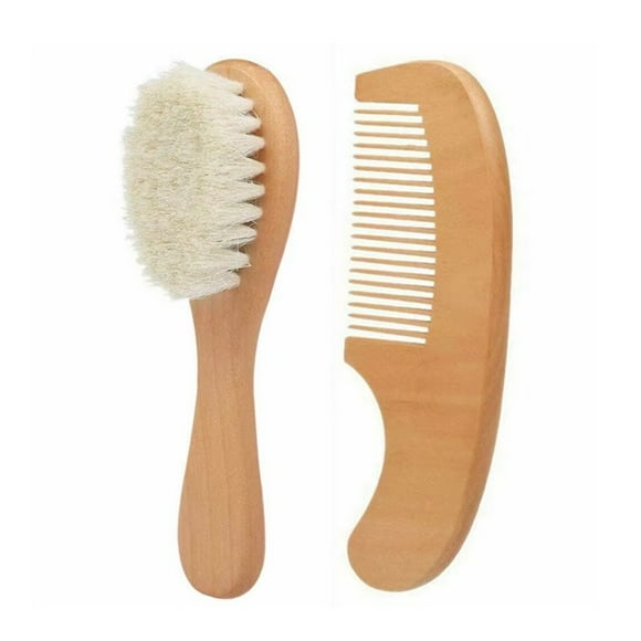 Kit Cepillo Peine Madera Cerdas Suaves Bebés Recien Nacidos