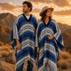 thumbnail image 2 of Abrigo Artisans Bazaar Poncho Mexicano Azul de Algodón, 2 of 8