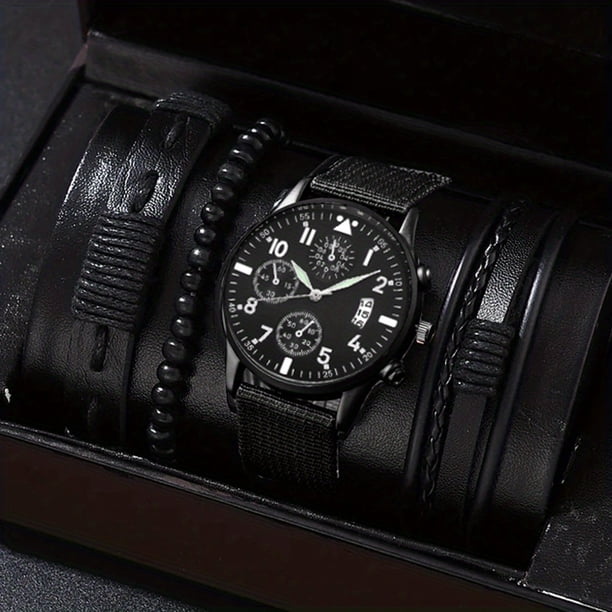 3pcs/set Men's Casual Analog Watch And Classic Bracelets Set (1 Watch+2 Bracelets)