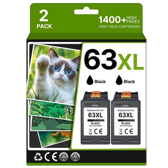 Cartucho de tinta Adocurn 63XL negro de alto rendimiento de 750 ml, paquete de 2 unidades HP
