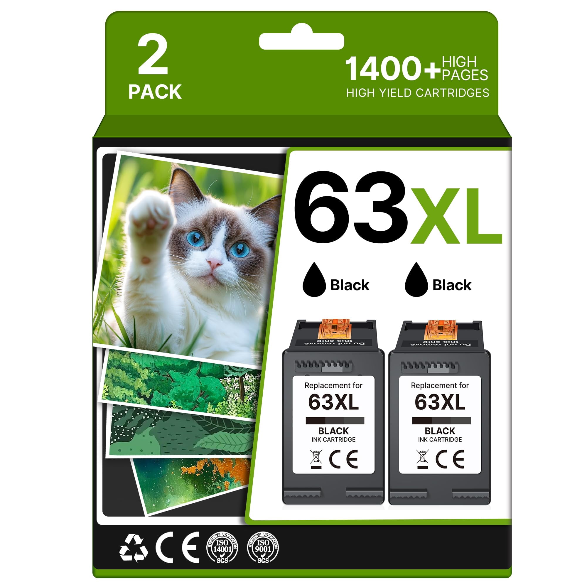 Adoccur - Cartucho De Tinta Adocurn 63xl Negro De Alto Rendimiento De 750 Ml, Paquete De 2 Unidades Hp