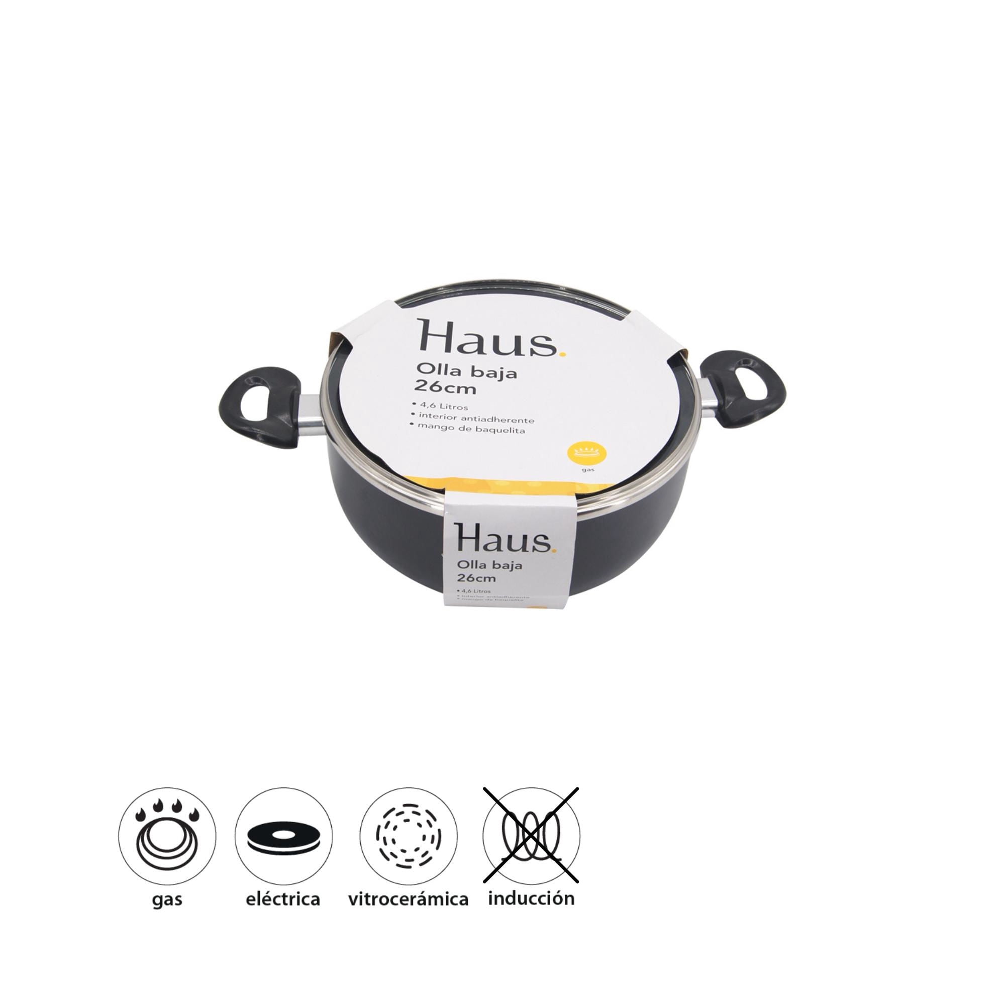 Haus - Olla Baja 26Cm (4,6L) Prensado Antiadherente 1 Piezas